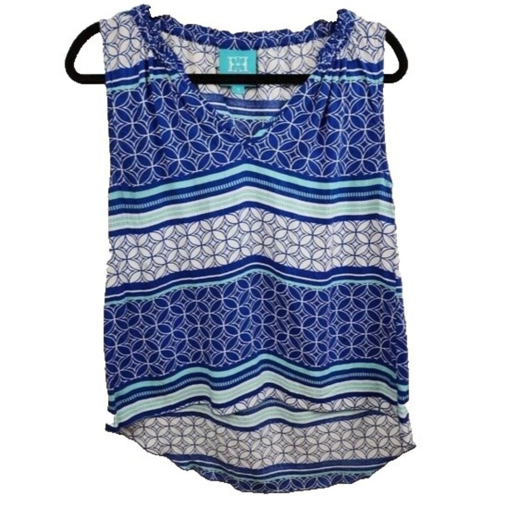 Escapada Womens Top Small‎ Blue Floral Sleeveless V Neck Beach Vacation Casual
